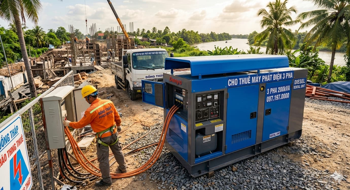 Cho thuê máy phát điện Đồng Tháp - Máy Mới, tiết kiệm nhiên liệu