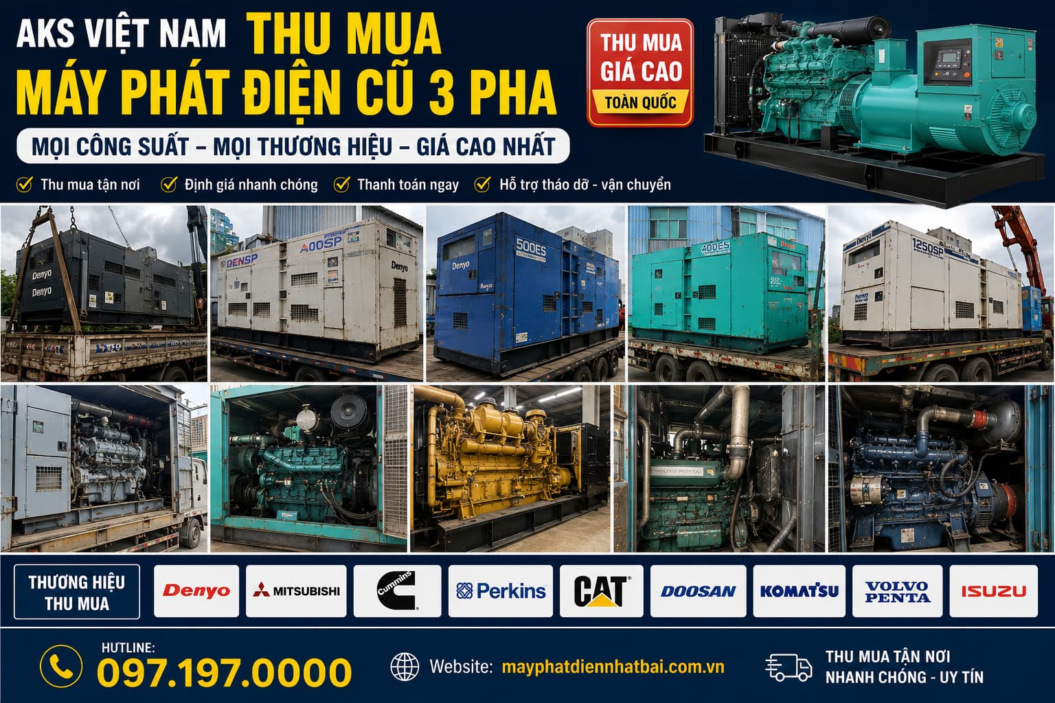 Thanh lý Máy Phát Điện Cũ TPHCM Giá Cao - Thanh Lý Nhanh Chóng, Tận Nơi