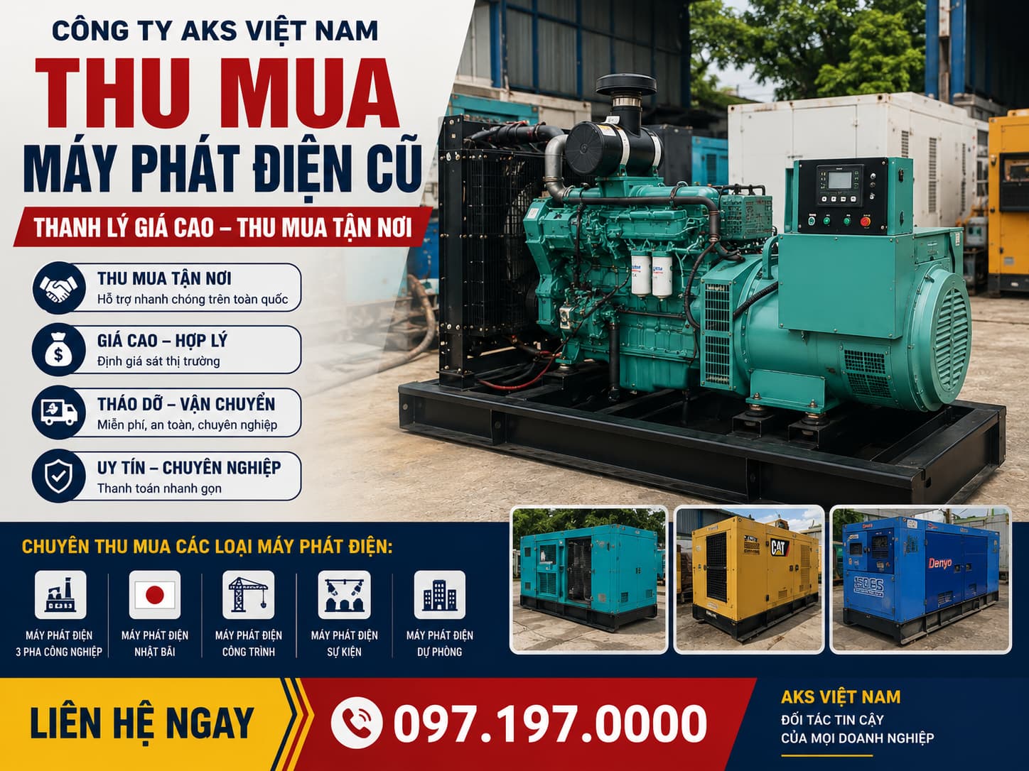 Thanh lý Máy Phát Điện Cũ Bình Dương Giá Cao - Thanh Lý Nhanh Trong Ngày