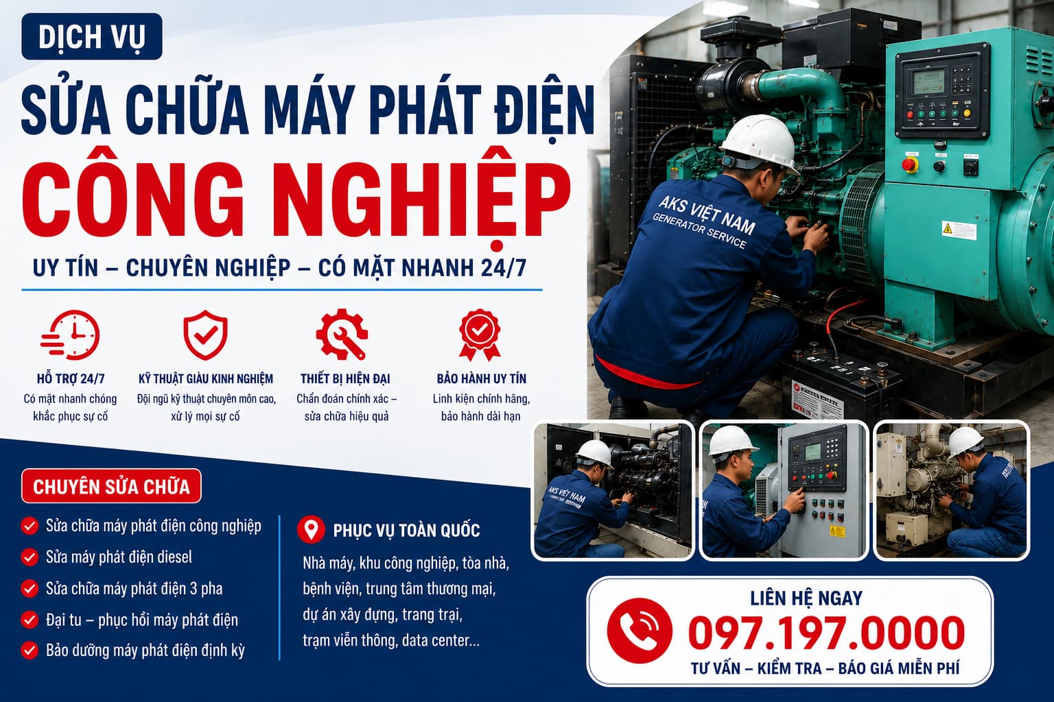 Sửa chữa máy phát điện công nghiệp uy tín 