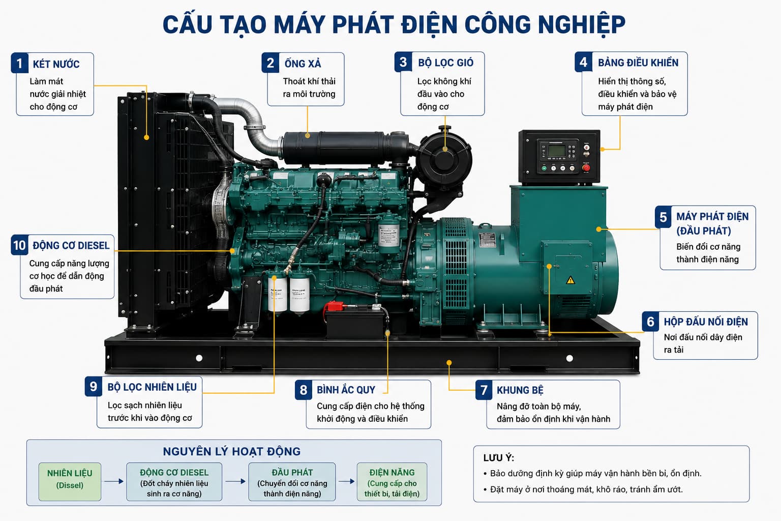 Cấu tạo máy phát điện 3 pha công nghiệp 