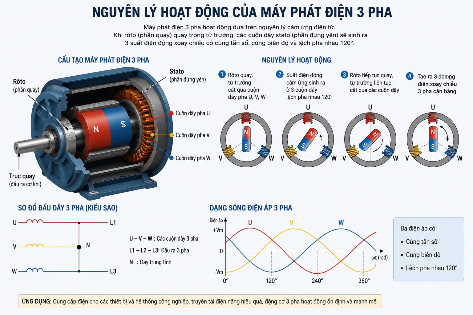 Nguyên lý hoạt động máy phát điện 3 pha